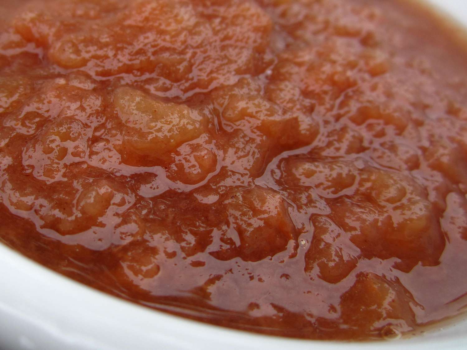 Close up view of Apple Pear Sauce in a white bowl