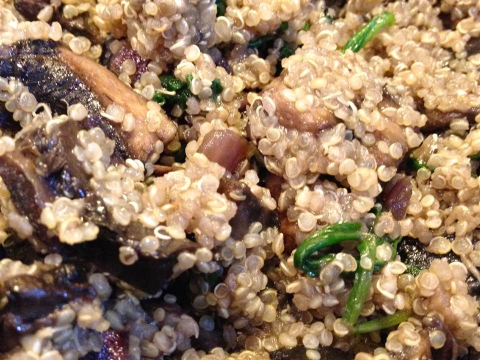 Close up view of Quinoa with Mushrooms and greens