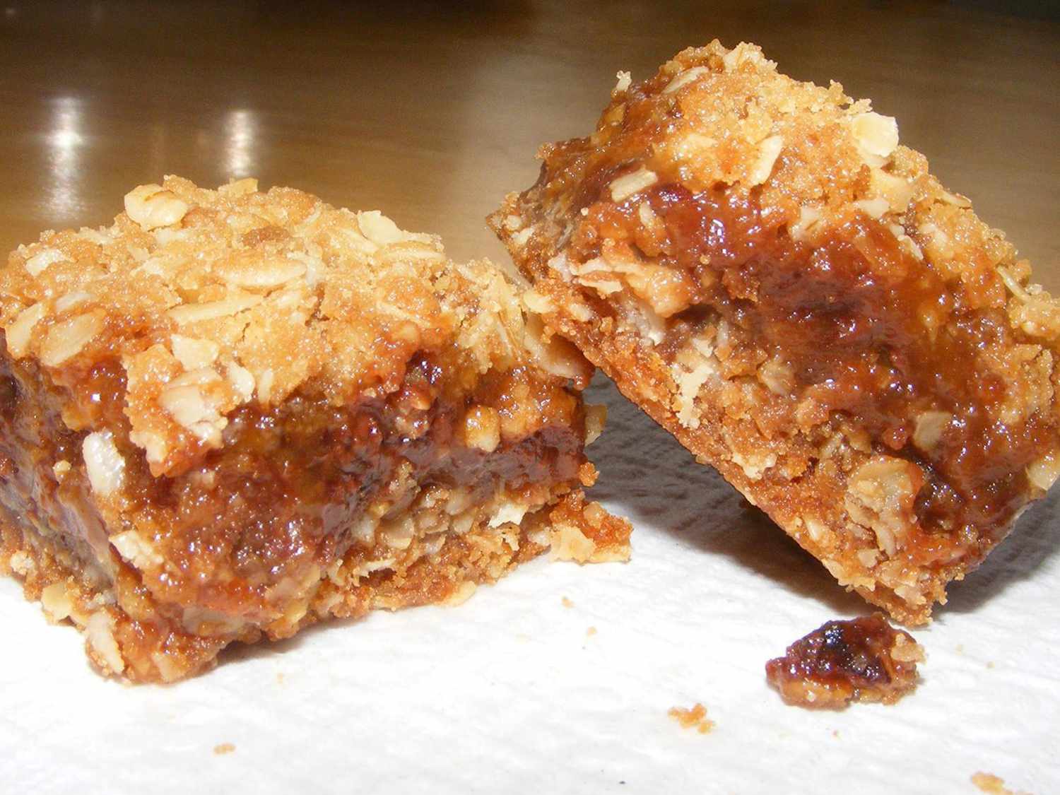 Close up view of Caramel Bars on a paper towel