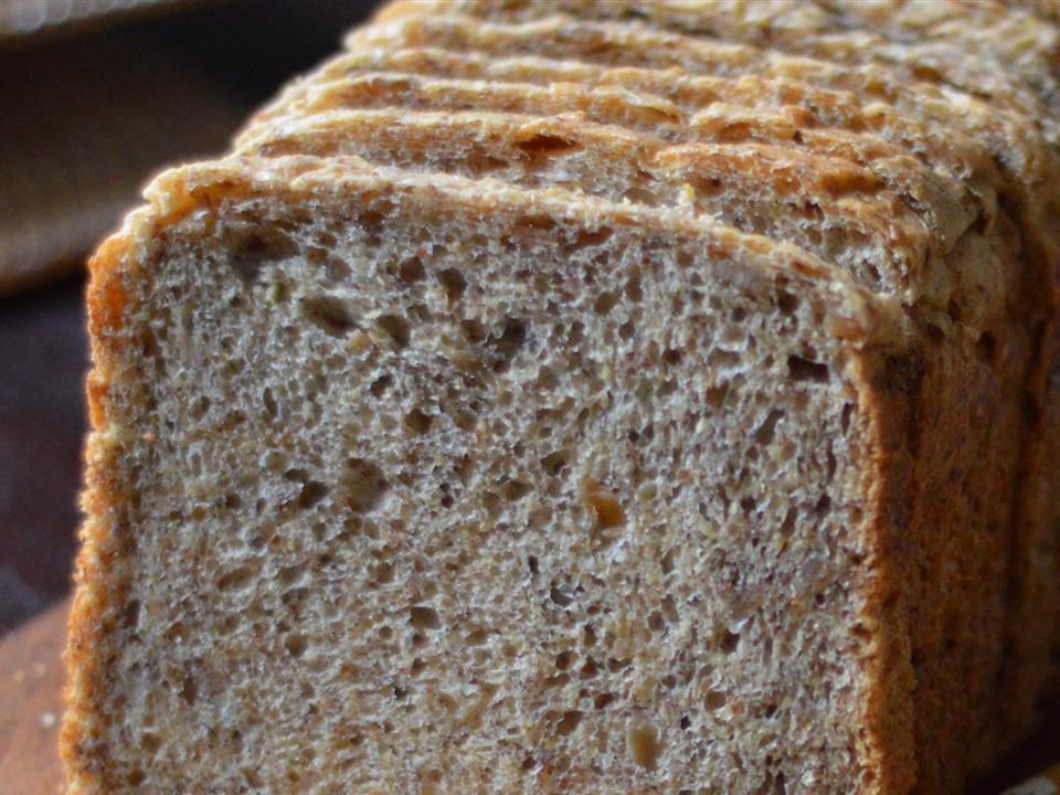 Close up view of sliced Flax and Sunflower Seed Bread