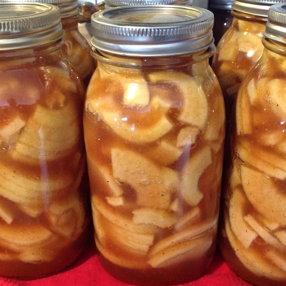 Homemade canned apple pie filling in jars