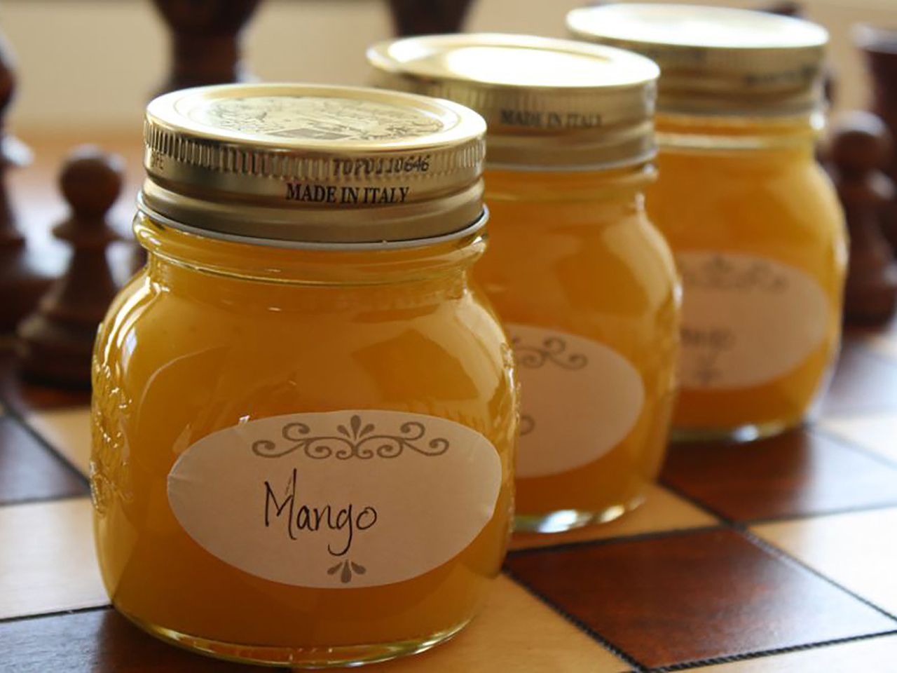 Jars of canned Mango Jam