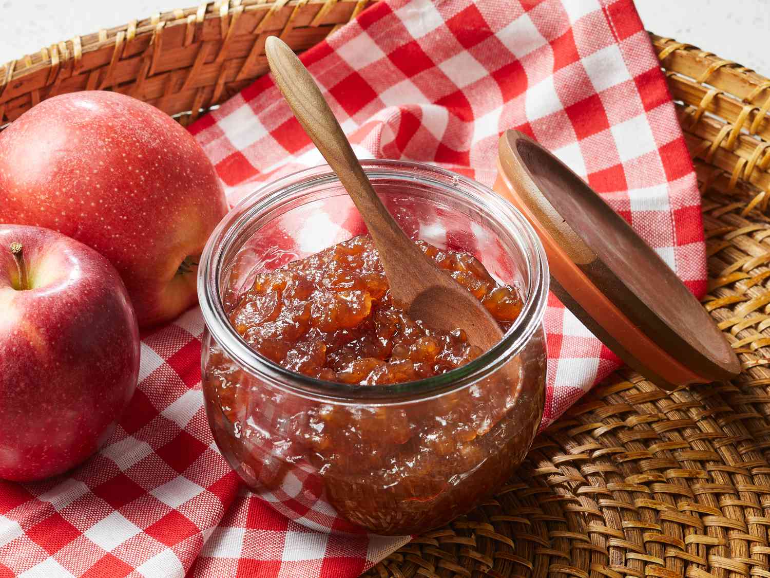 Close up on a jar of apple butter