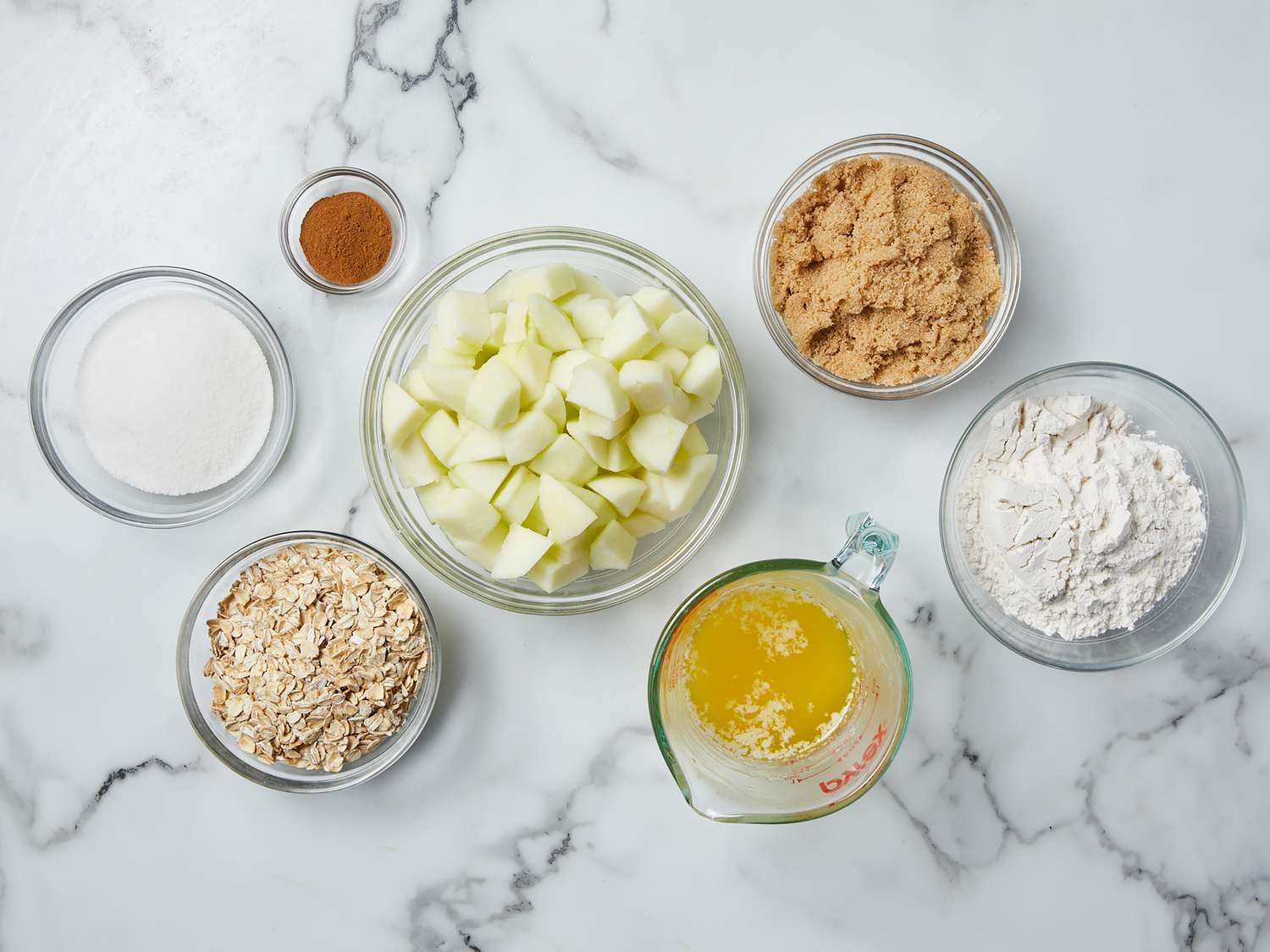 All ingredients gathered to make apple oatmeal crisp.