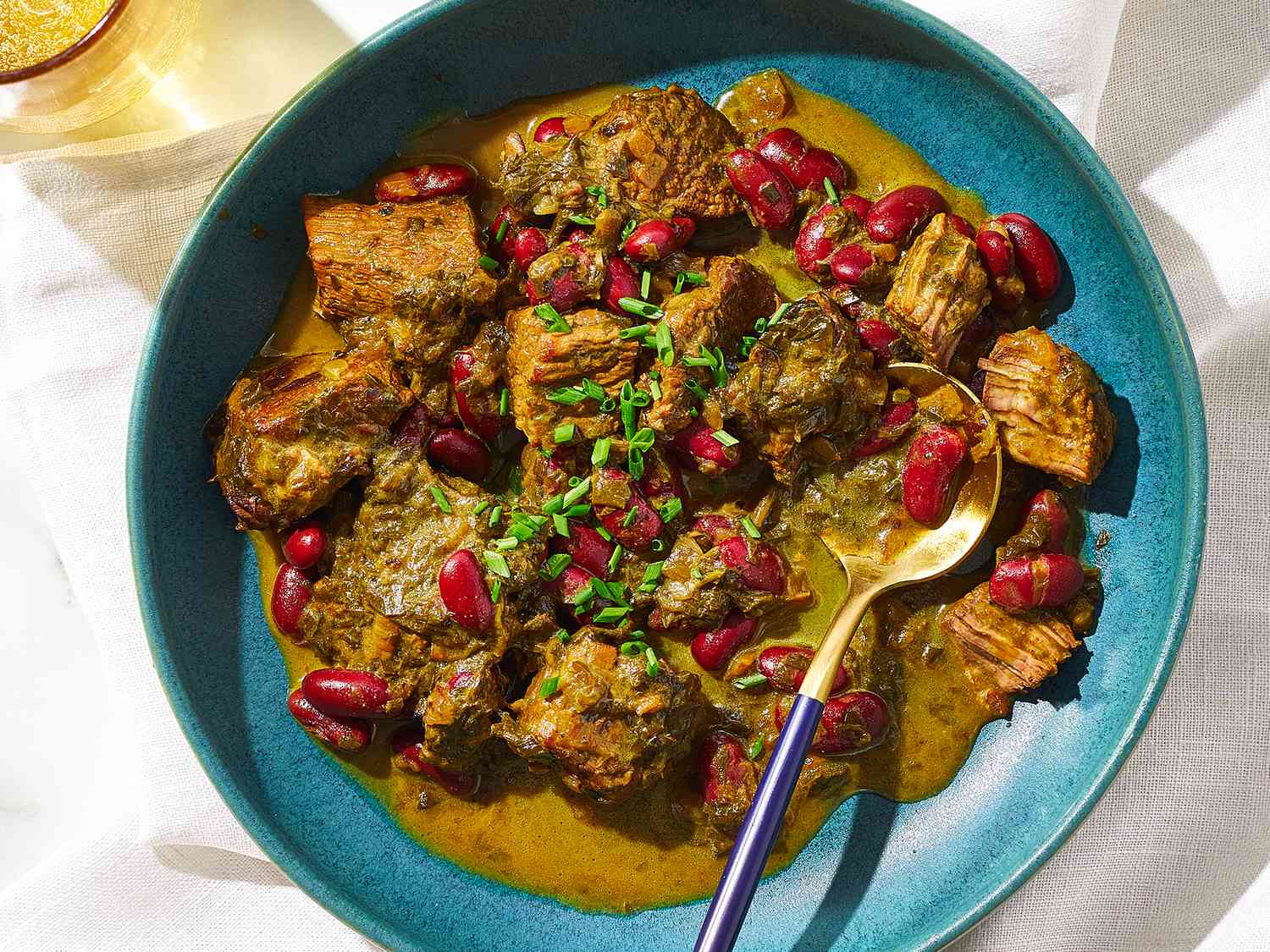 Close up on a plate of ghormeh sabzi