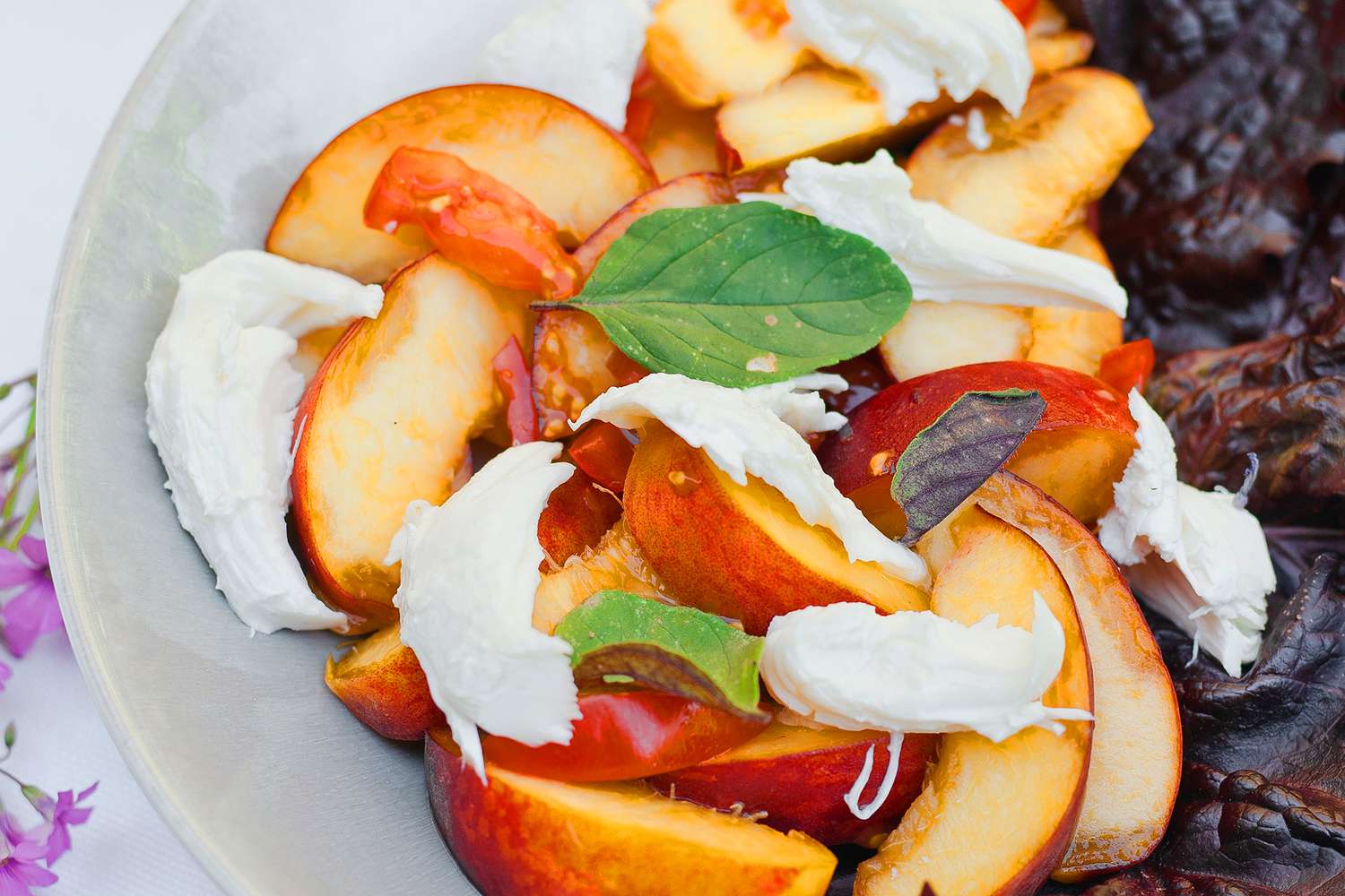 Summer salad with burrata, tomatoes, and nectarines