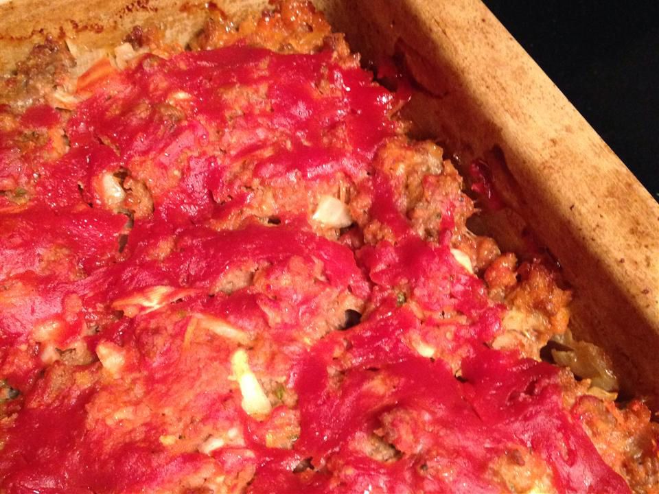 Close up view of Veal Meat Loaf in a loaf pan