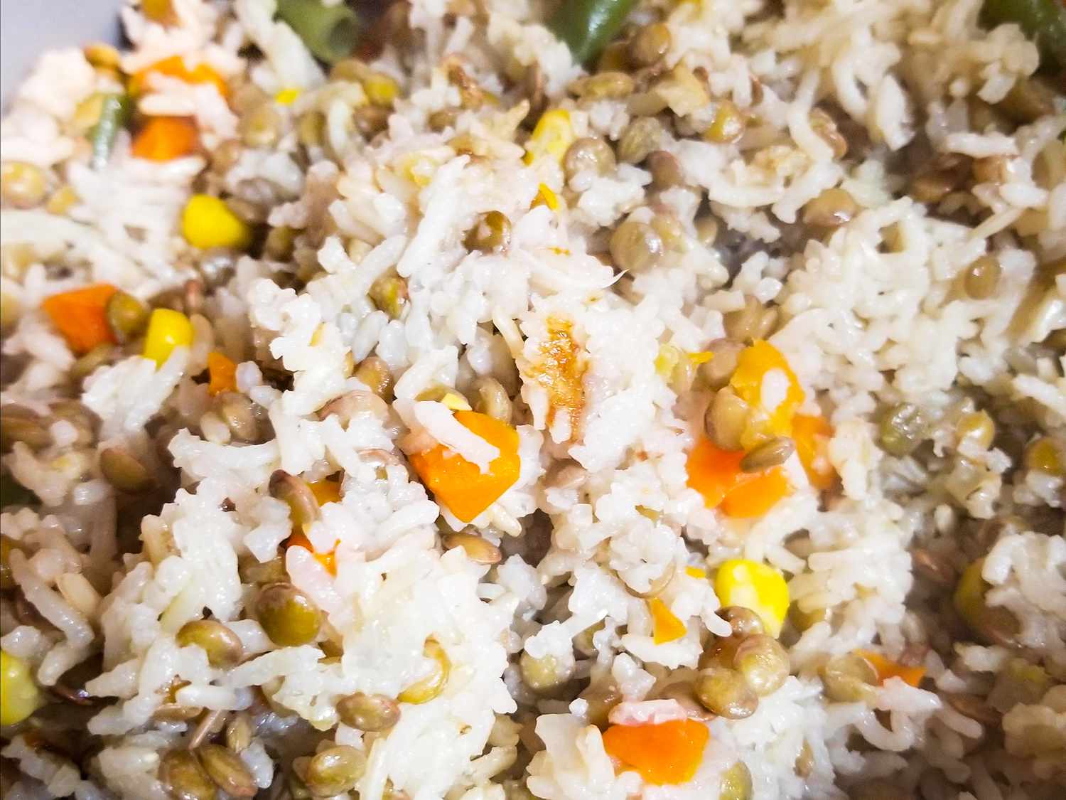 Close up view of Rice and Lentils in a bowl