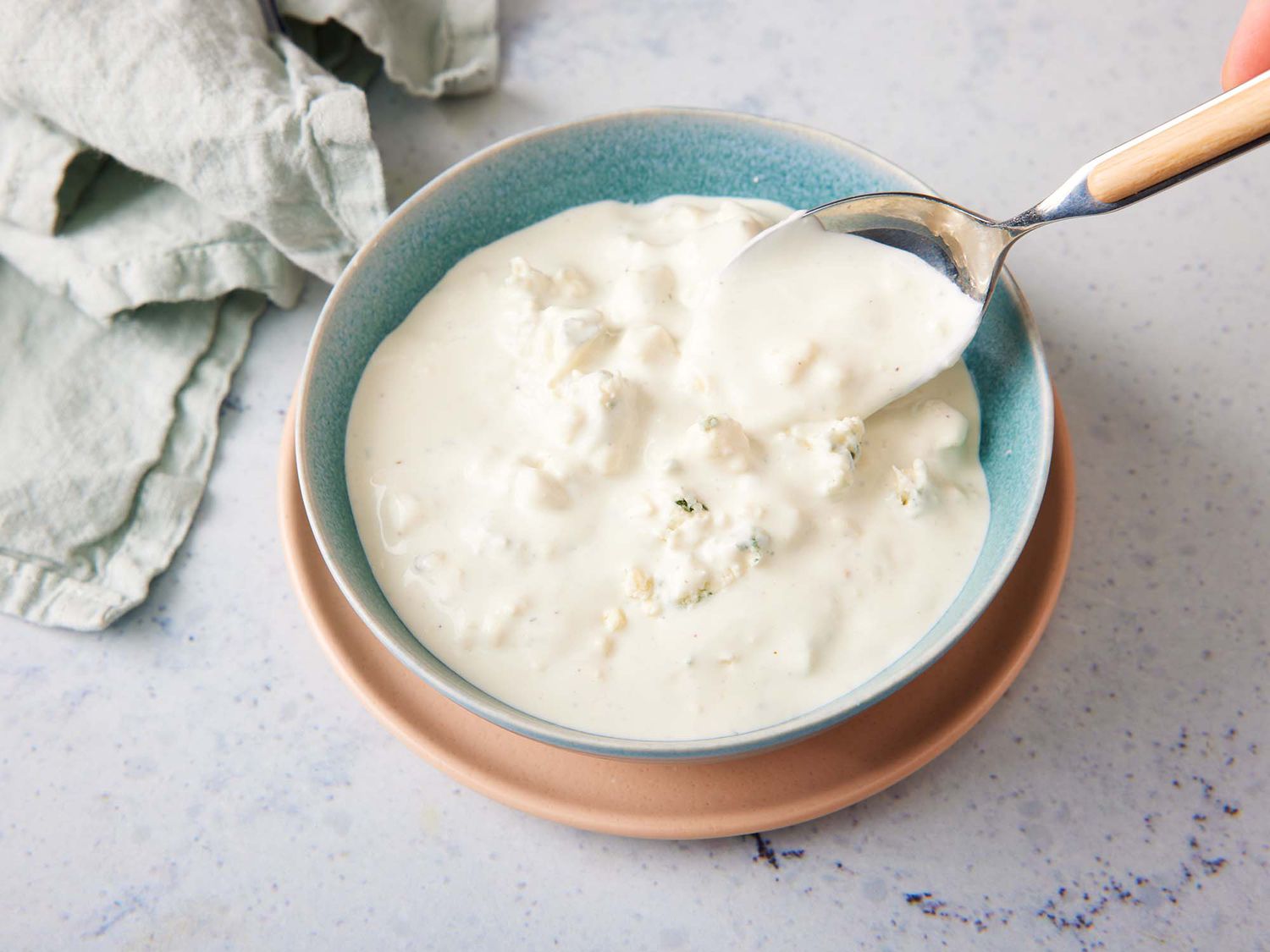Blue cheese dressing with spoon
