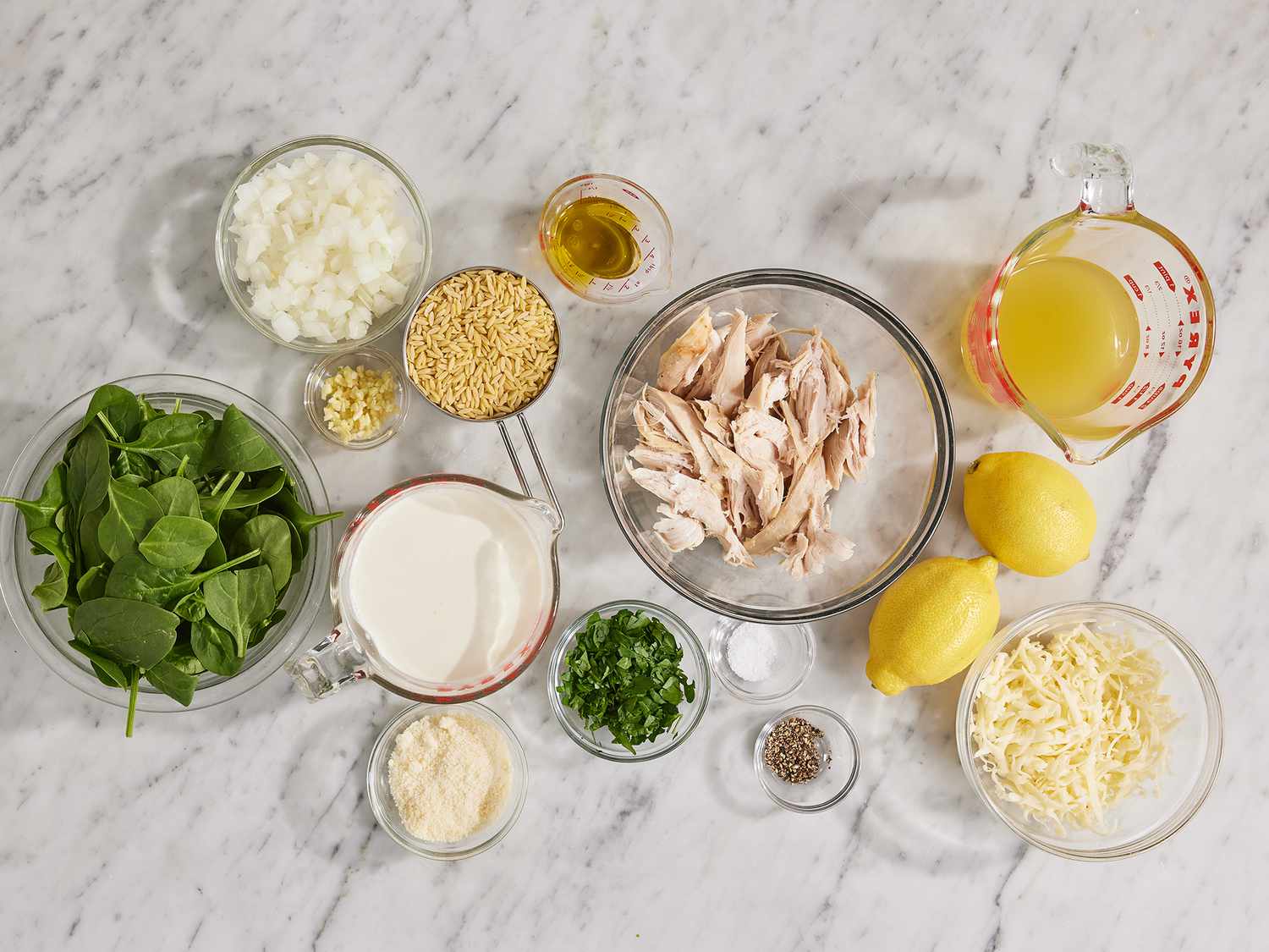 All ingredients gathered to make one pot lemon chicken orzo.