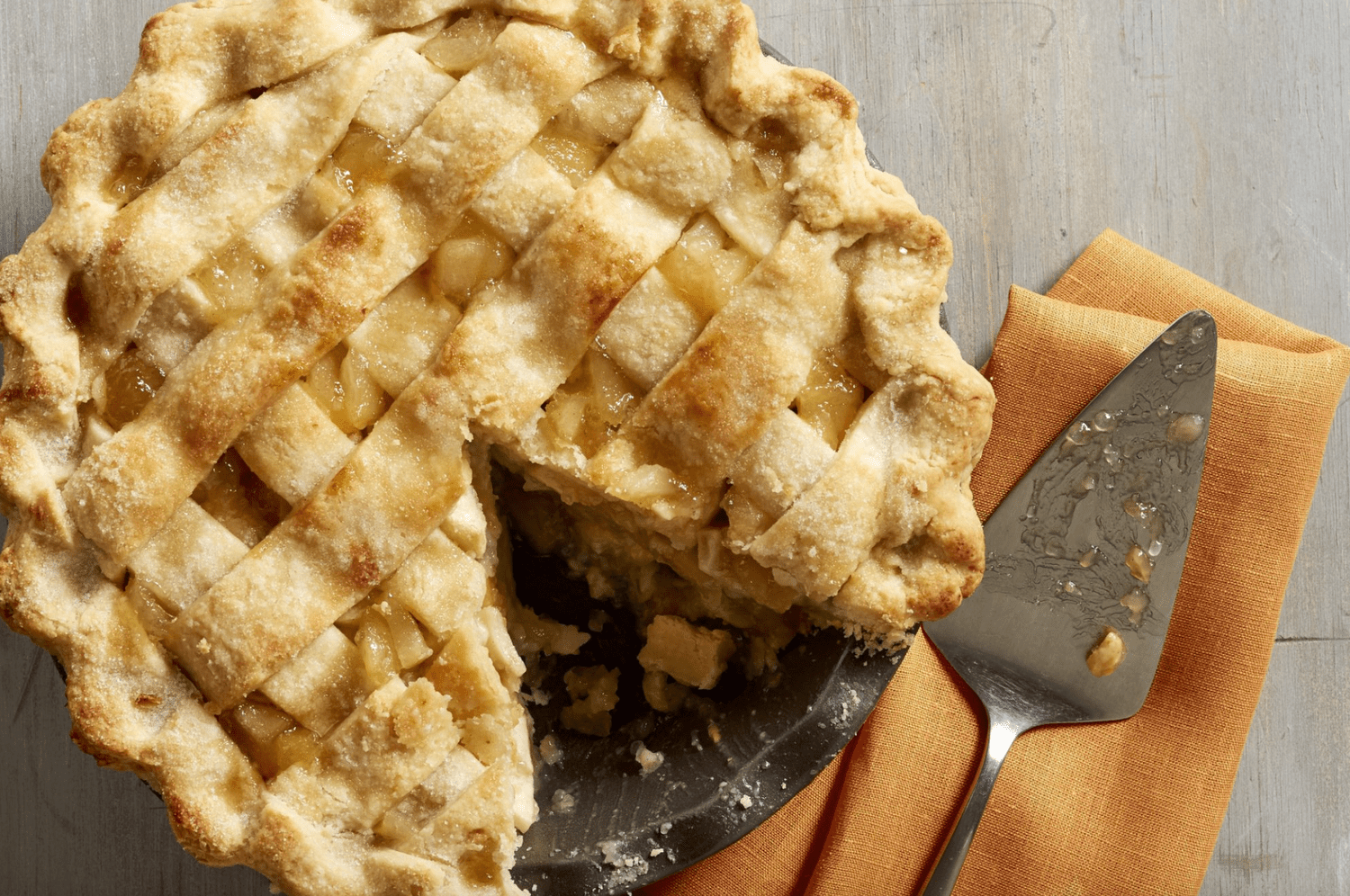 Apple Pie by Grandma Ople recipe on a gray pie plate